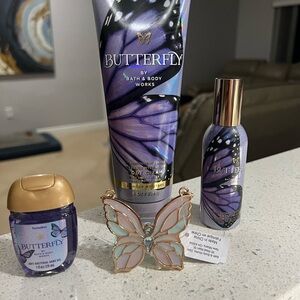 Bath & Body Works Purple Butterfly Bath & Body Set with Gold Accent Charm